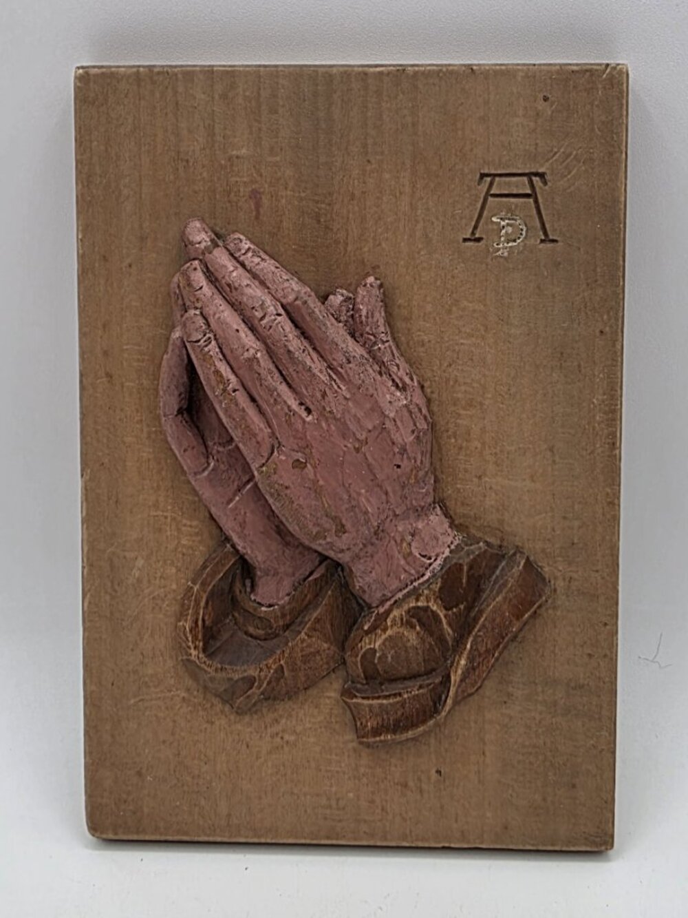 Praying Hands Oberammergauer Plaque Germany Carved Religious Christian Rage VTG